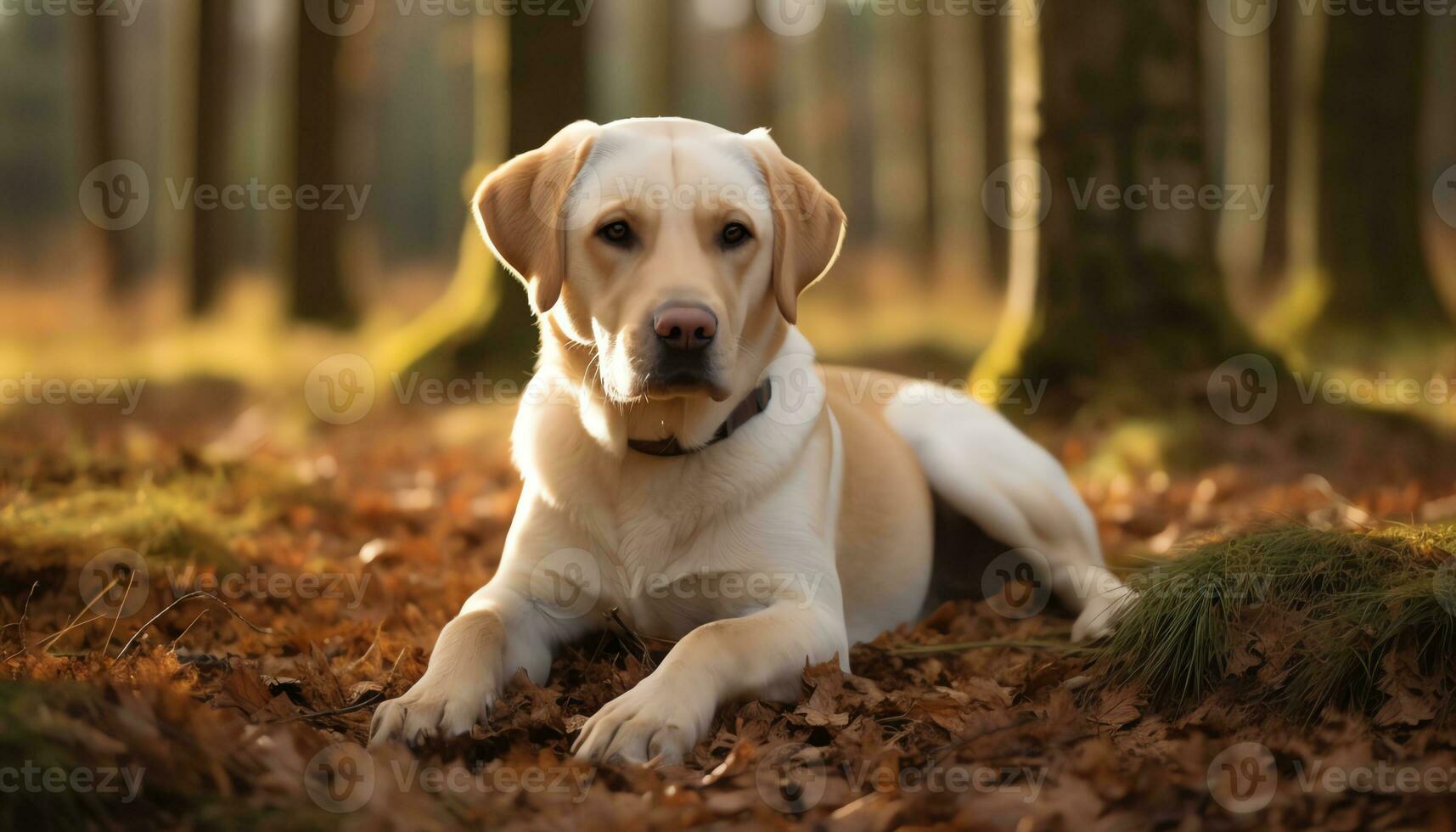 un amarillo laboratorio perro tendido en el césped ai generado foto