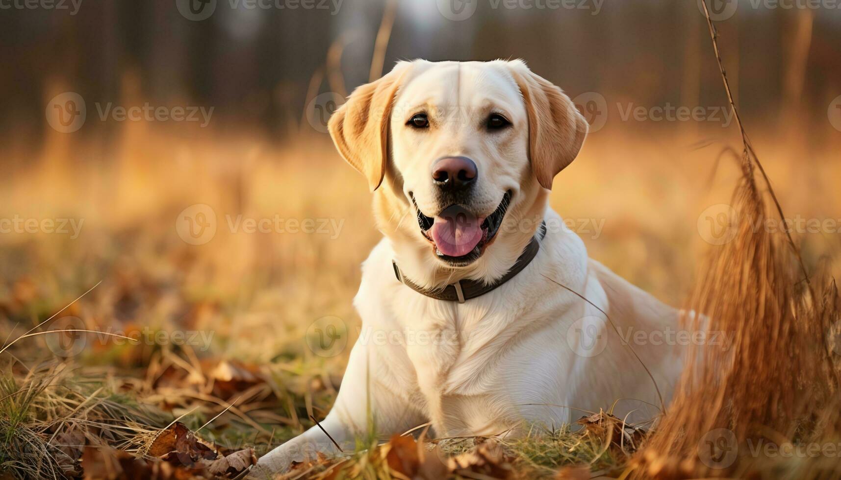a yellow lab dog laying in the grass AI Generated photo