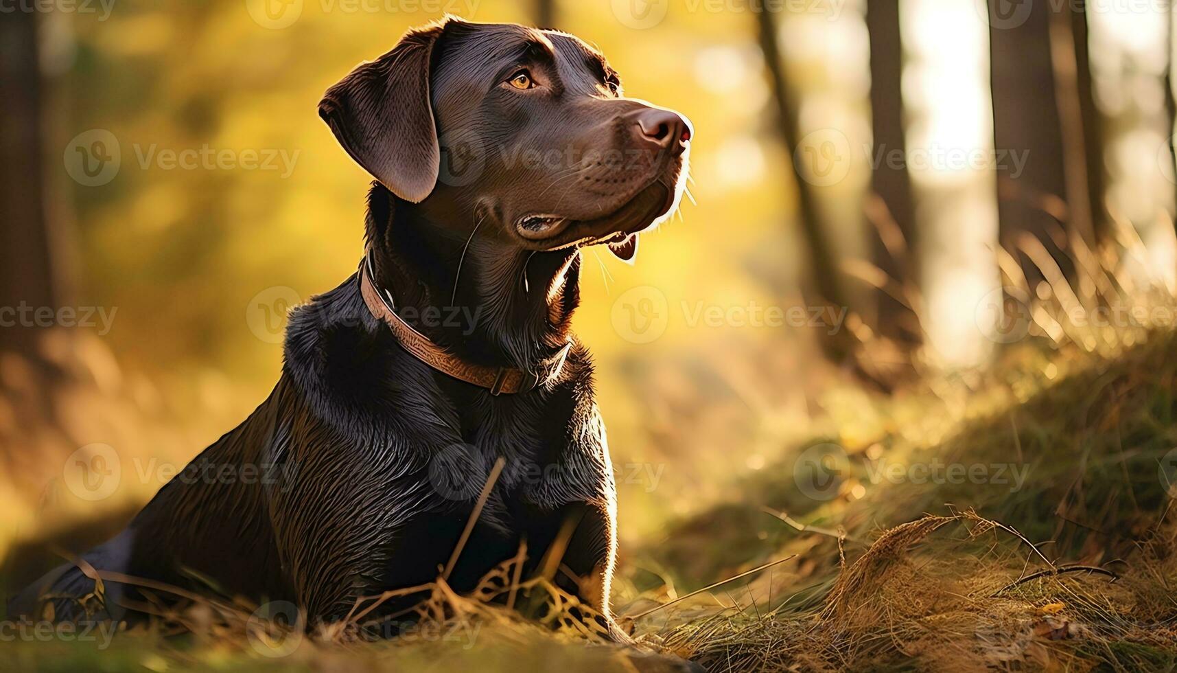 a yellow lab dog laying in the grass AI Generated photo