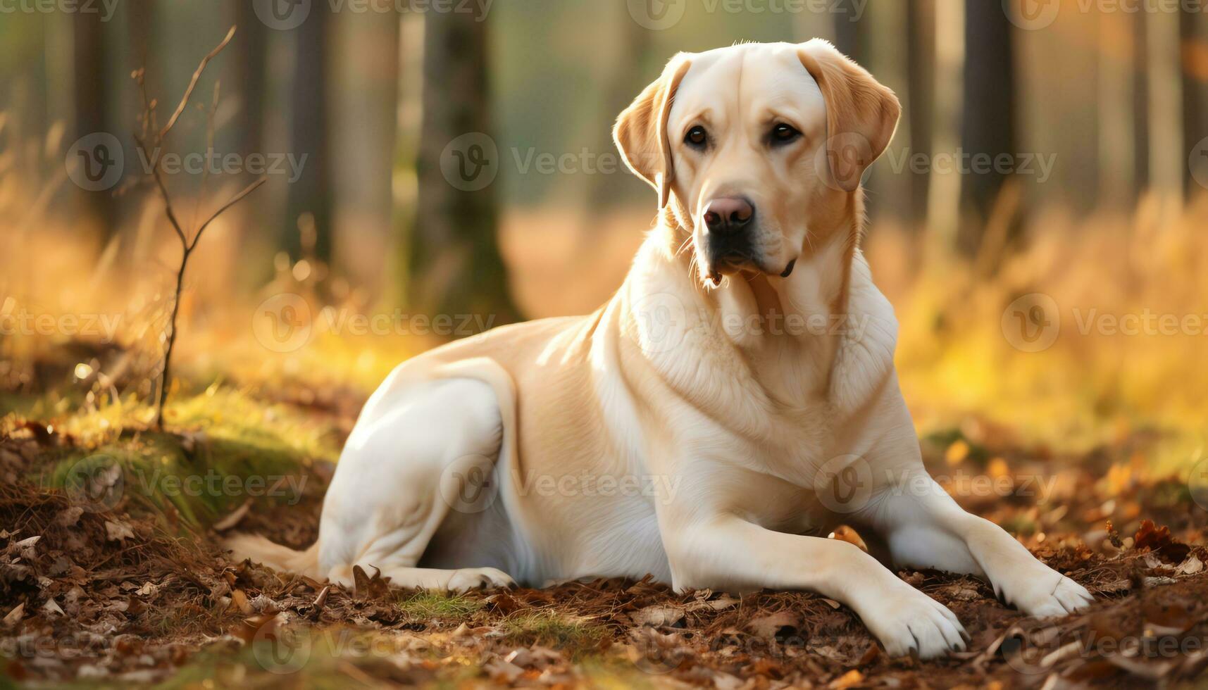 a dog is sitting in the grass at sunset AI Generated photo