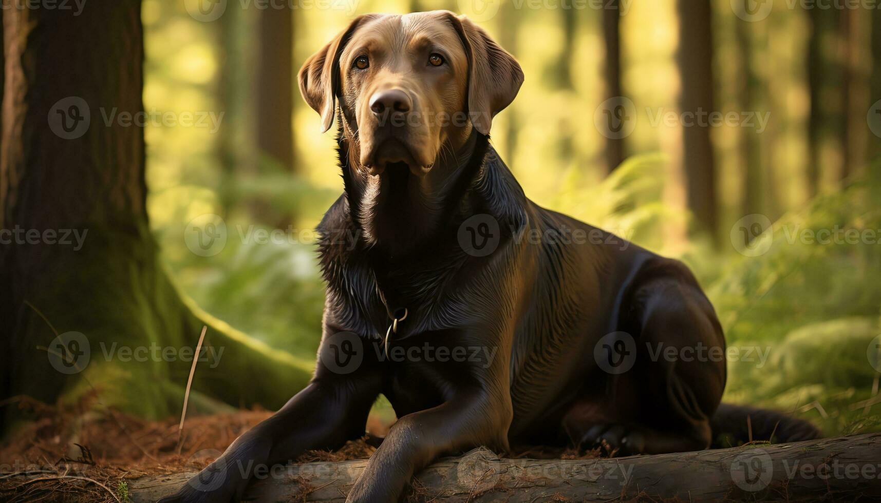 a yellow lab dog laying in the grass AI Generated photo