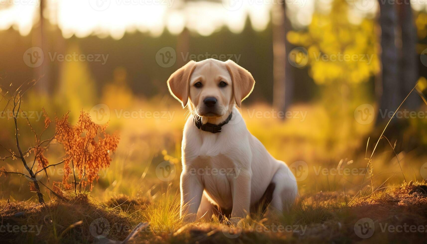 a yellow lab dog laying in the grass AI Generated photo