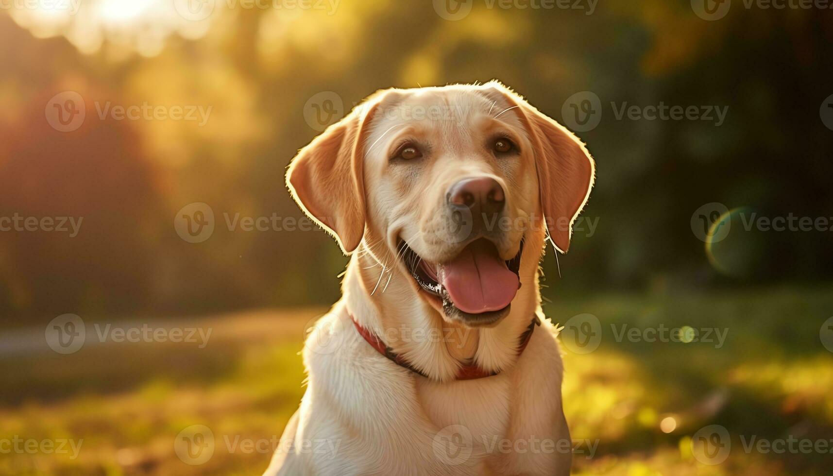 a dog is sitting in the grass at sunset AI Generated photo