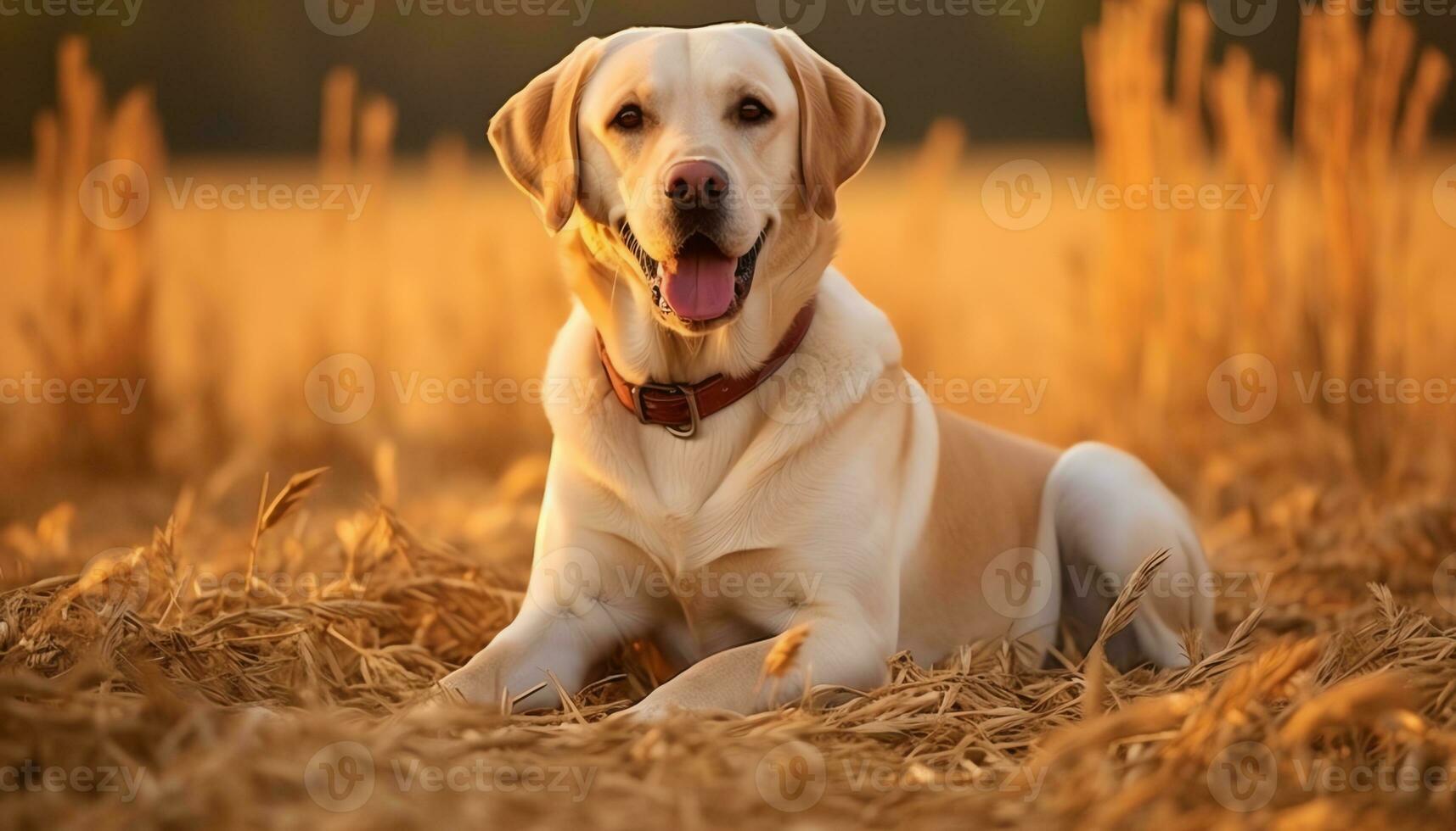 a yellow lab dog laying in the grass AI Generated photo