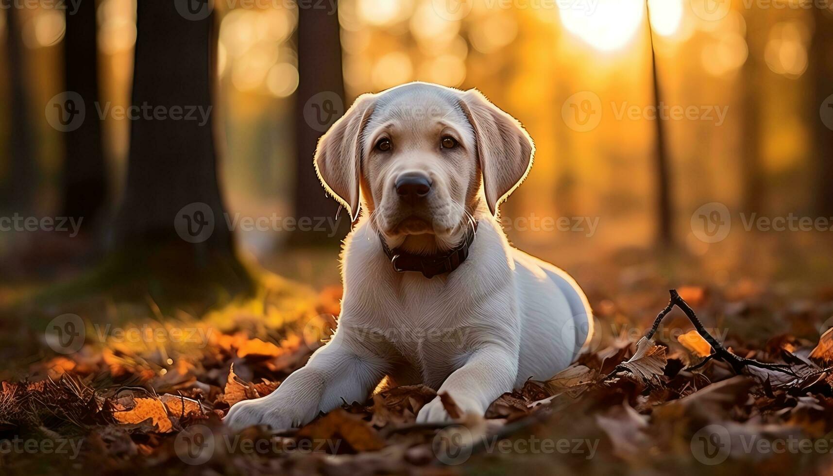 a yellow lab dog laying in the grass AI Generated photo