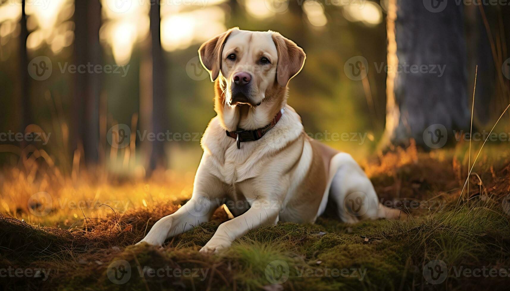 a yellow lab dog laying in the grass AI Generated photo