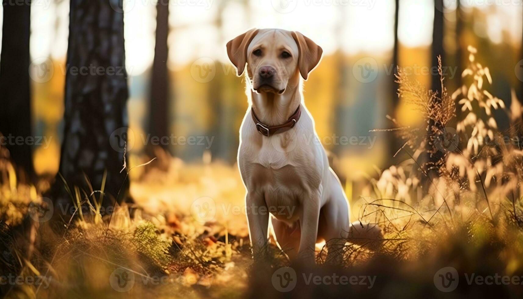 un amarillo laboratorio perro tendido en el césped ai generado foto