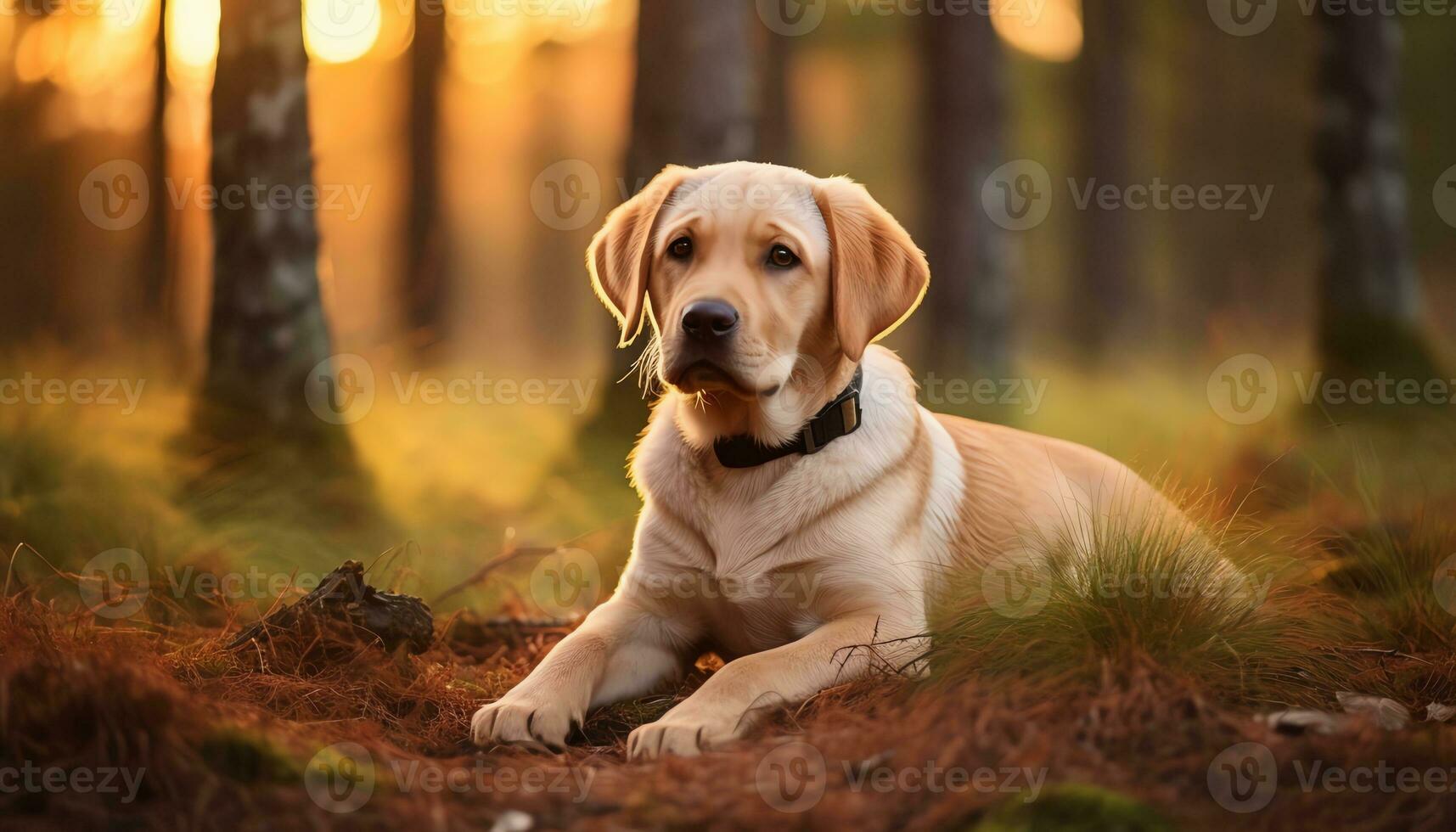 a yellow lab dog laying in the grass AI Generated photo