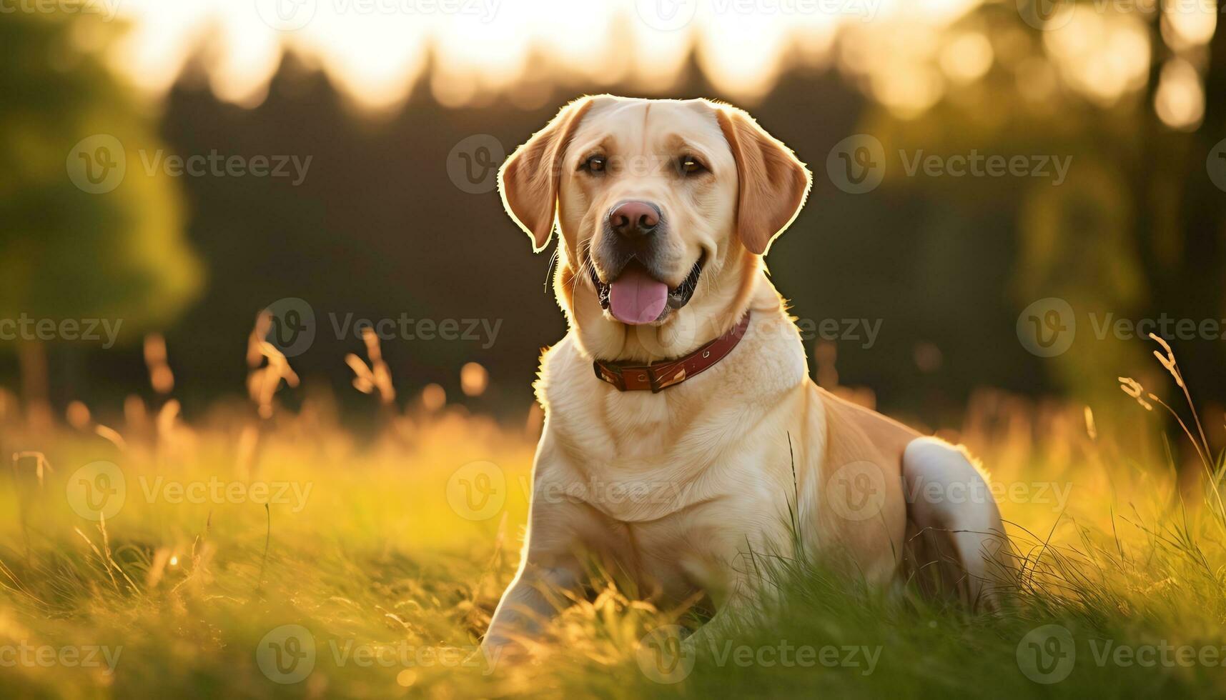 a yellow lab dog laying in the grass AI Generated photo
