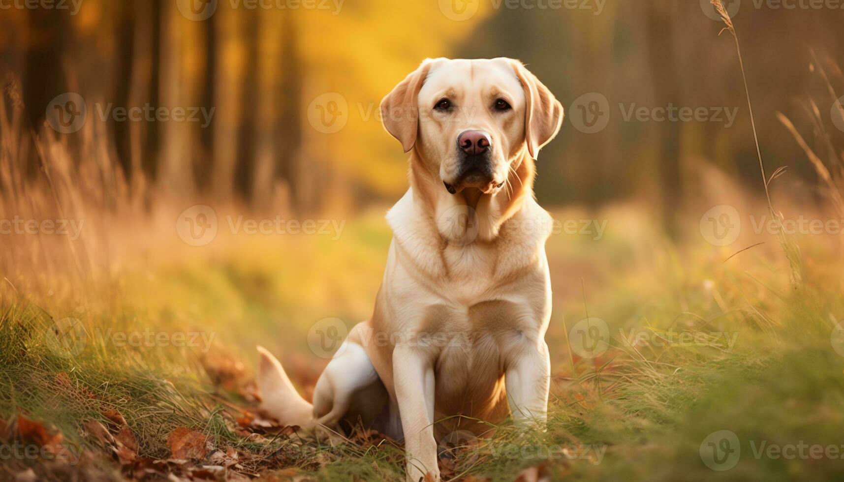 a yellow lab dog laying in the grass AI Generated photo