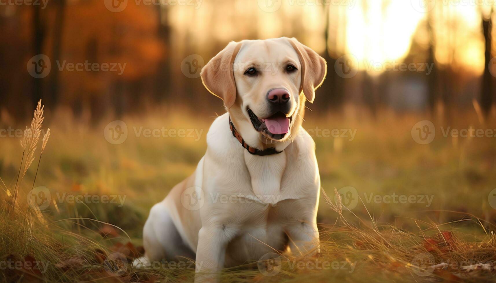 un amarillo laboratorio perro tendido en el césped ai generado foto