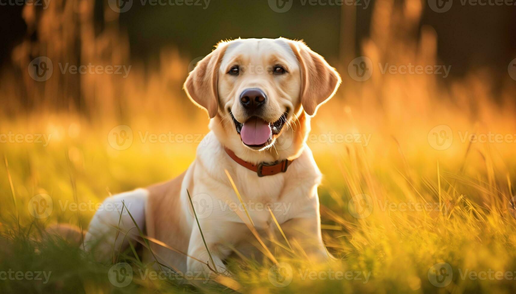 a yellow lab dog laying in the grass AI Generated photo
