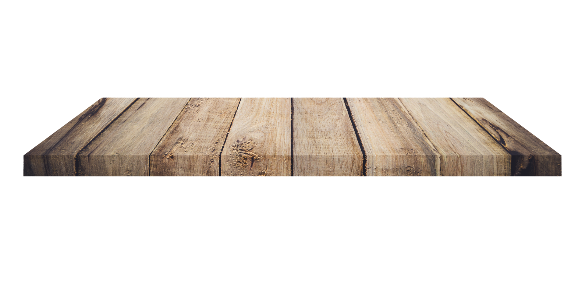 old wood shelves table isolated on transparent background. Png realistic design element.