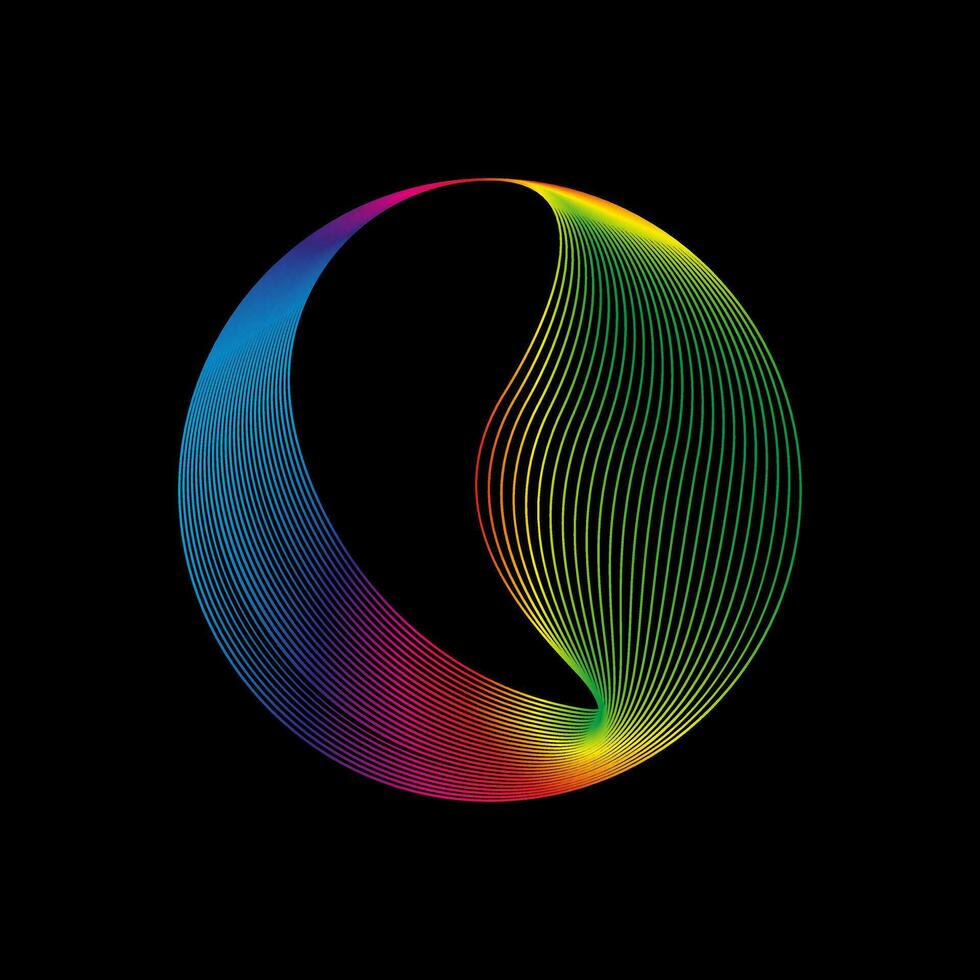 Sound wave, equalizer rainbow color gradient. Modern future technology. Vector geometric abstract element isolated on black background
