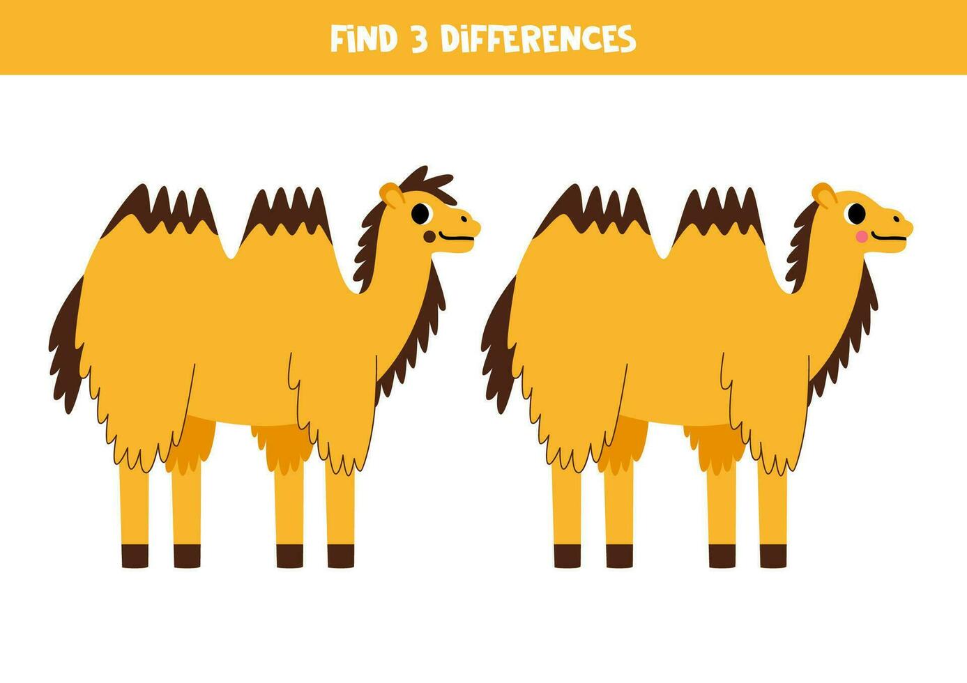 encontrar 3 diferencias Entre dos linda dibujos animados bactriano camello. vector