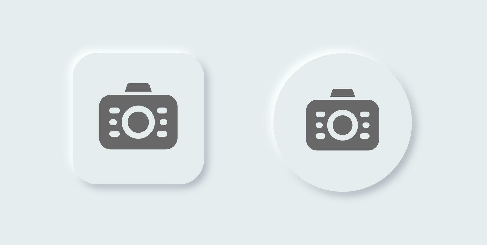 Moment solid icon in neomorphic design style. Camera signs vector illustration.