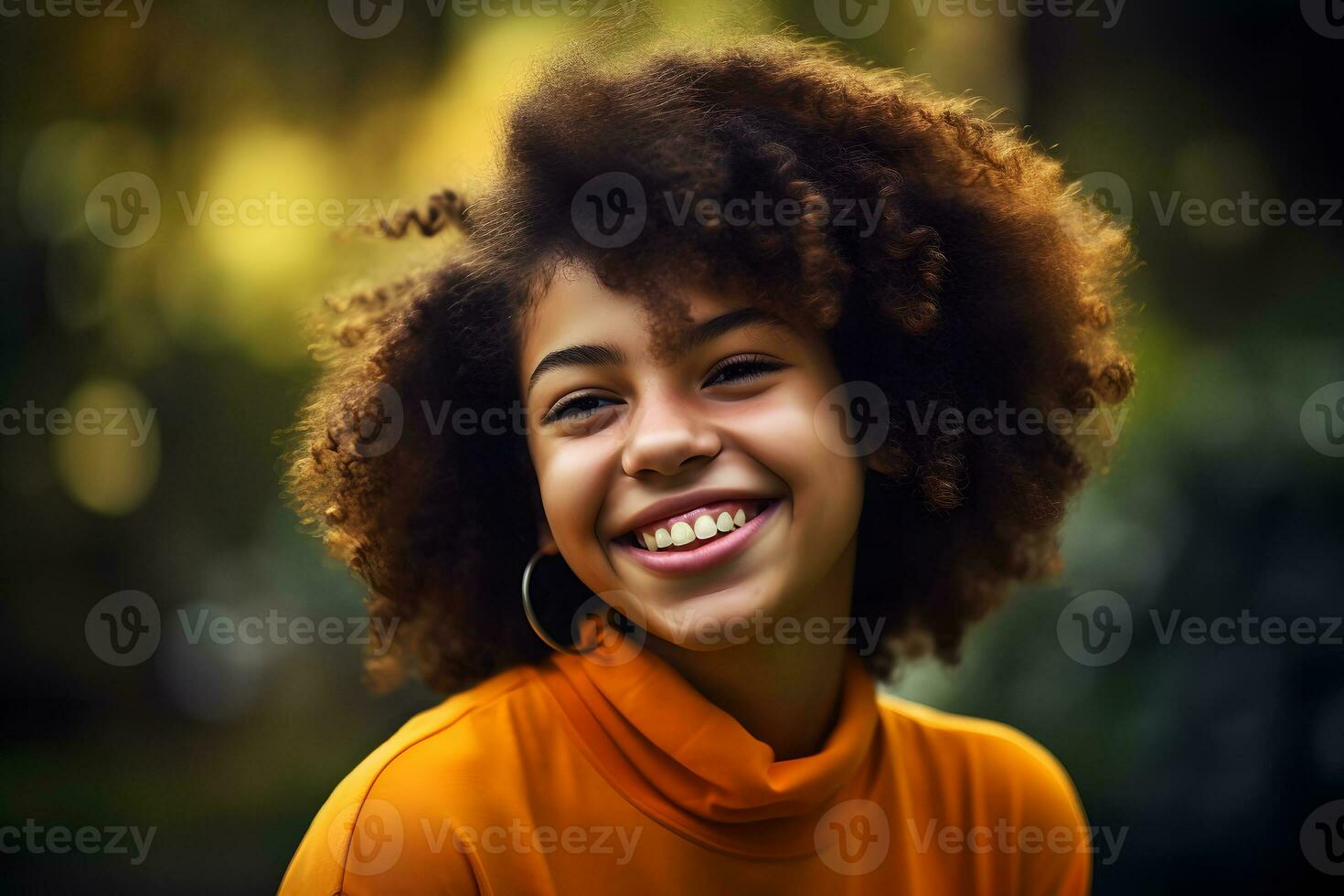 Portrait of a little smiling African American girl. Neural network AI generated photo