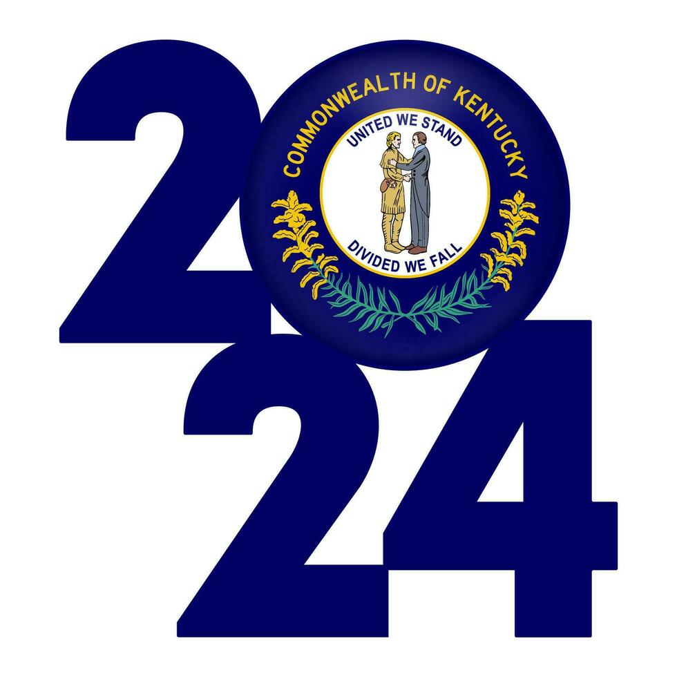 2024 banner with Kentucky state flag inside. Vector illustration.