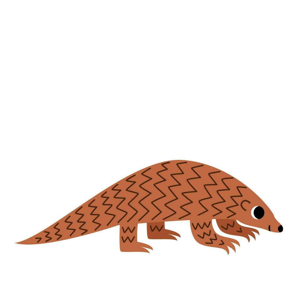 Vector illustration of cute brown pangolin isolated on white background.