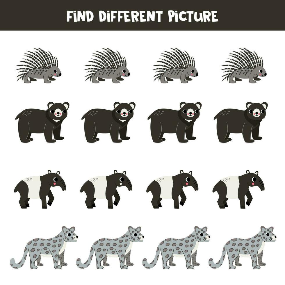 Find different Asian animal in each row. Logical game for preschool kids. vector