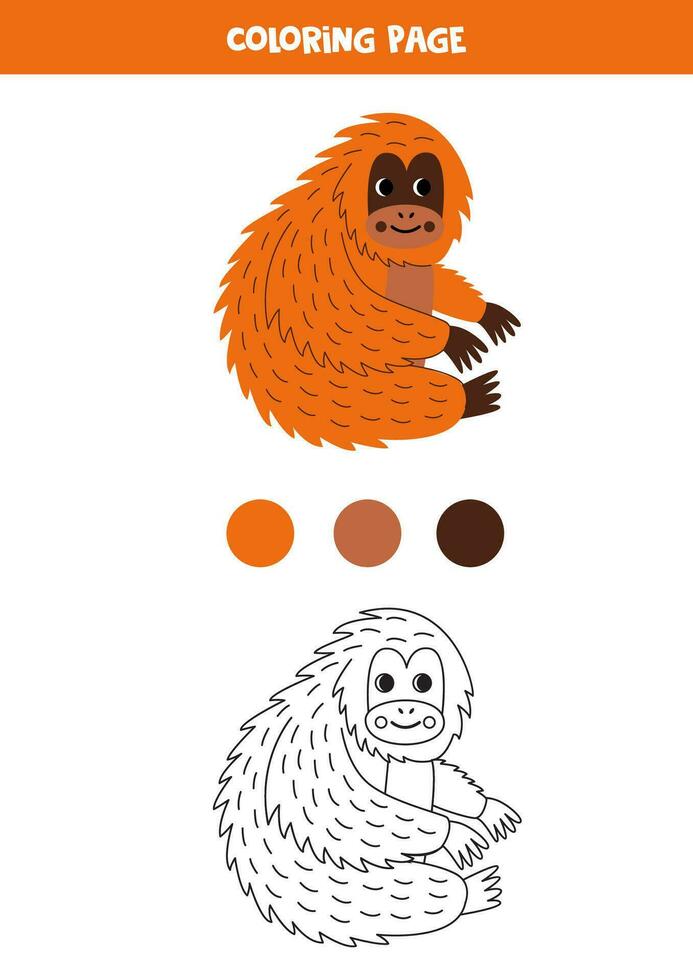 color linda dibujos animados orangután hoja de cálculo para niños. vector