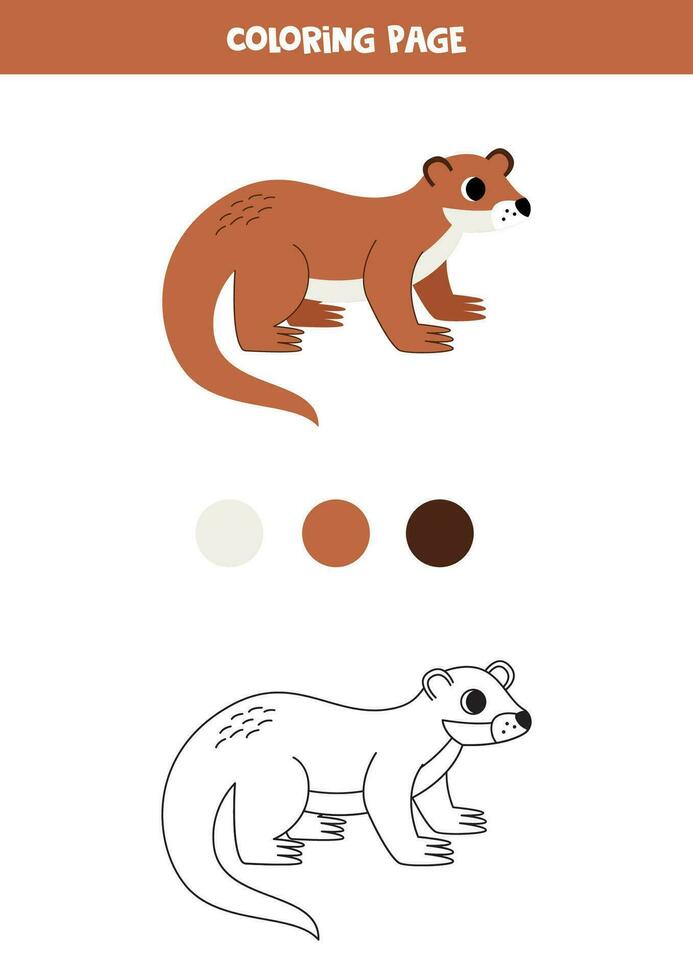 Color cute cartoon otter. Worksheet for kids. vector