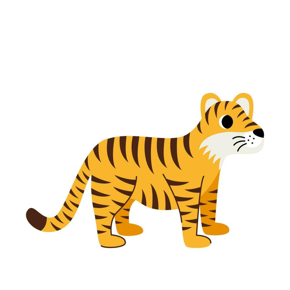 Vector illustration of cute tiger isolated on white background.