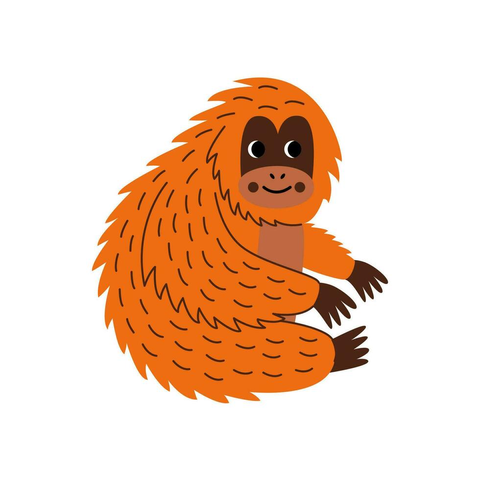 Vector illustration of cute orangutan isolated on white background.