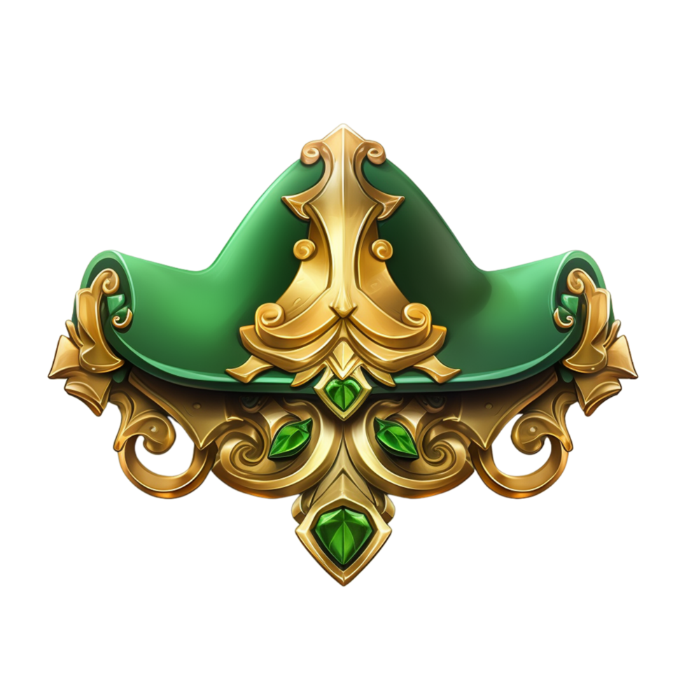 A close up of a crown with a green stone on top Ai Generative png