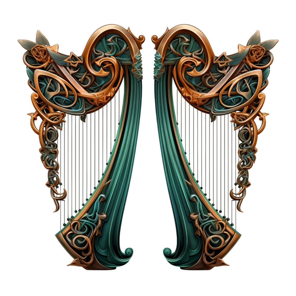 A harp with flowers and music notes on it Ai Generative png