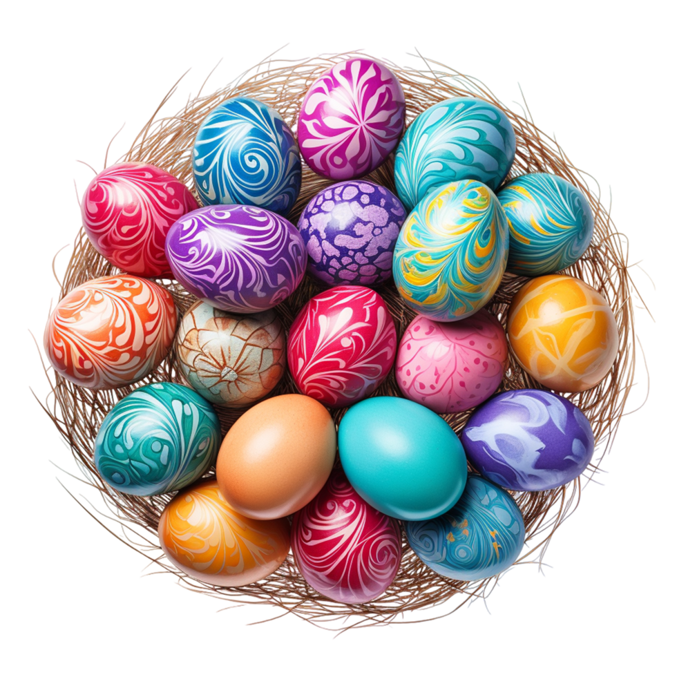 Easter eggs in a basket Ai Generative png