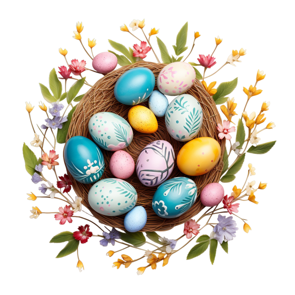 Easter Chicks And Eggs In A Nest Ai Generative png