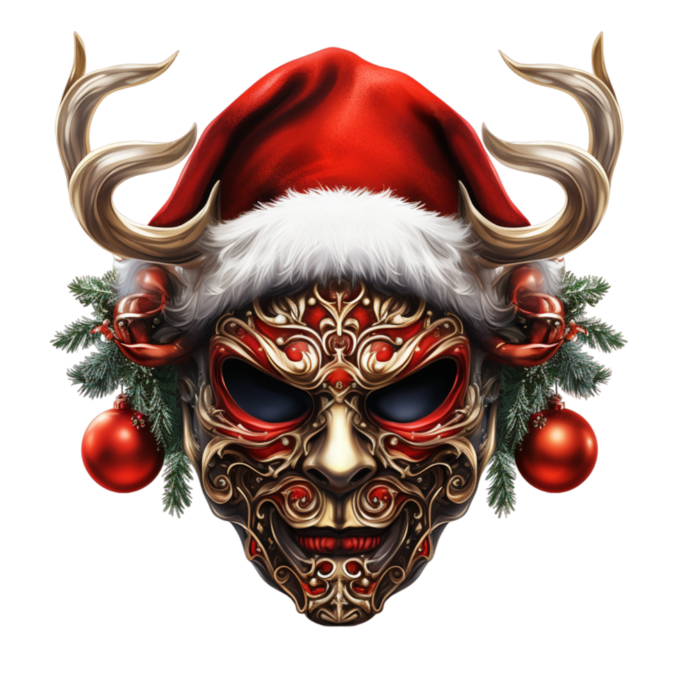 Arafed skull with santa hat and beard with red eyes Ai Generative png