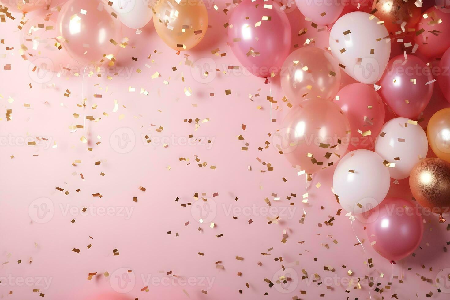 Party stylish decorations on pink background, ai generative photo