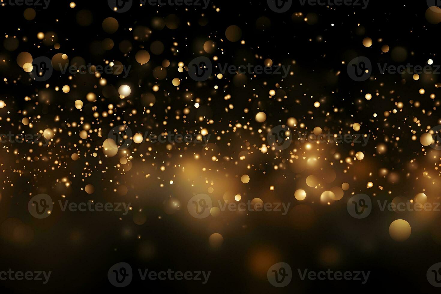 Luxury golden clouded bokeh dust on black backgrounds, ai generative photo