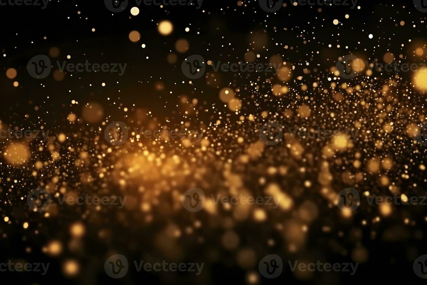 Luxury golden clouded bokeh dust on black backgrounds, ai generative photo