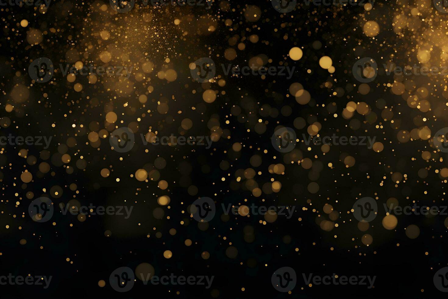 Luxury golden clouded bokeh dust on black backgrounds, ai generative photo