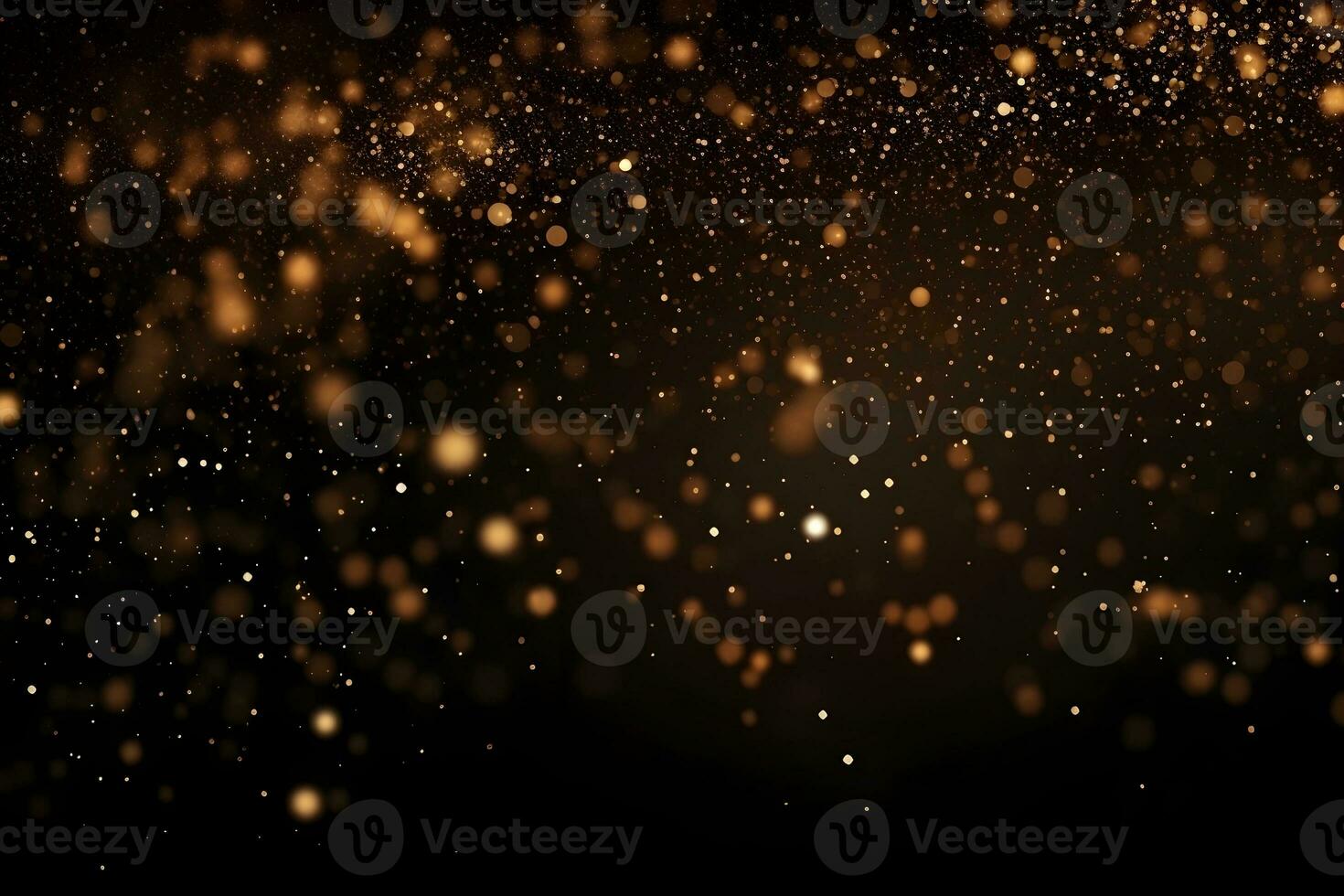 Luxury golden clouded bokeh dust on black backgrounds, ai generative photo