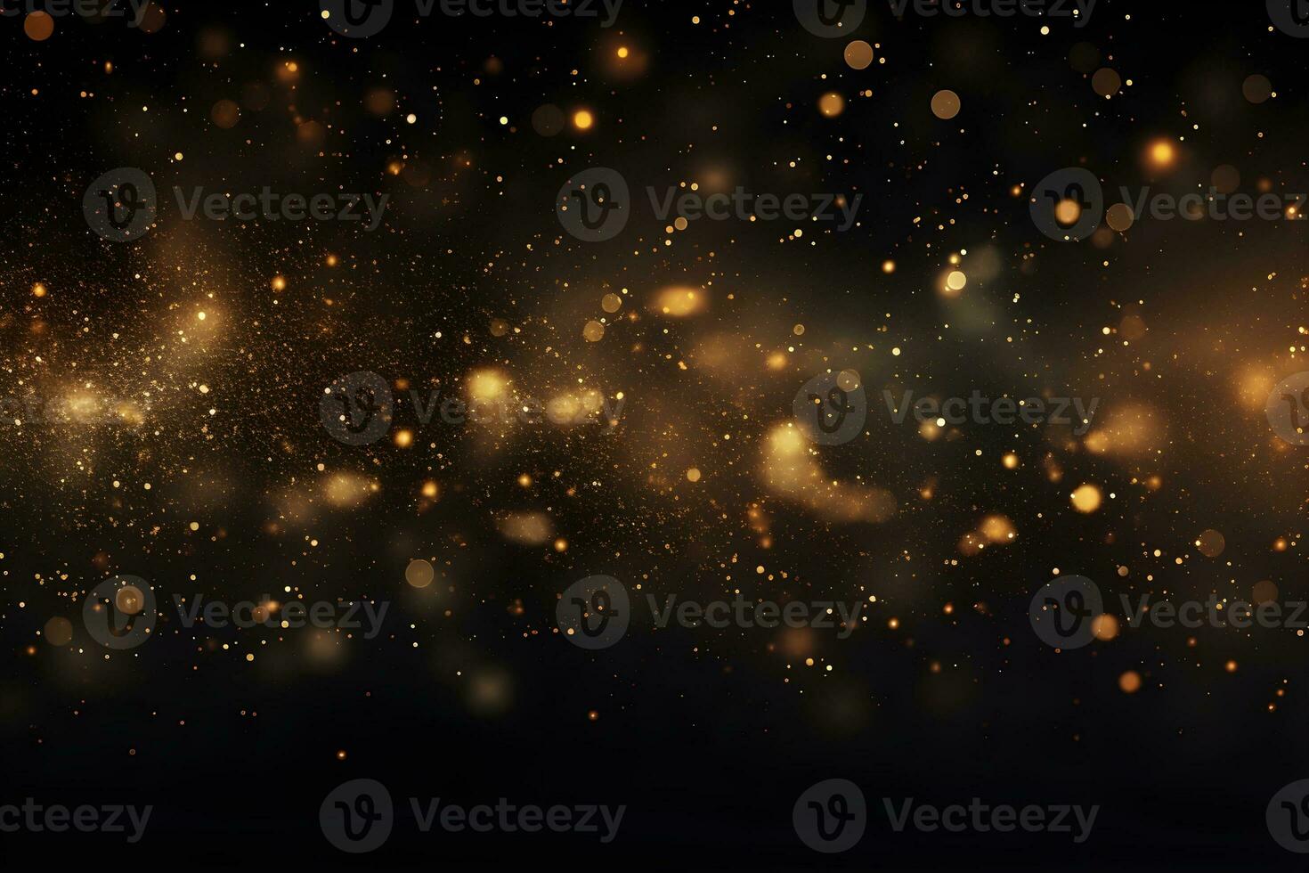 Luxury golden clouded bokeh dust on black backgrounds, ai generative photo
