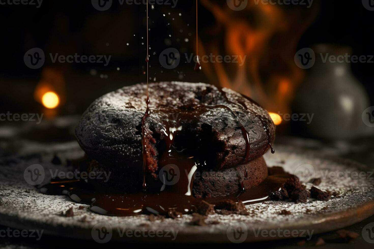 Delicious fresh fondant with hot chocolate and mint on black table. Neural network AI generated photo