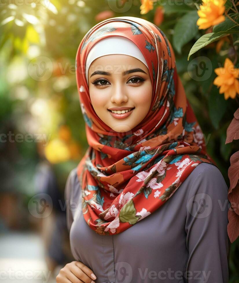 portrait of a beautiful Muslim woman wearing a hijab photo