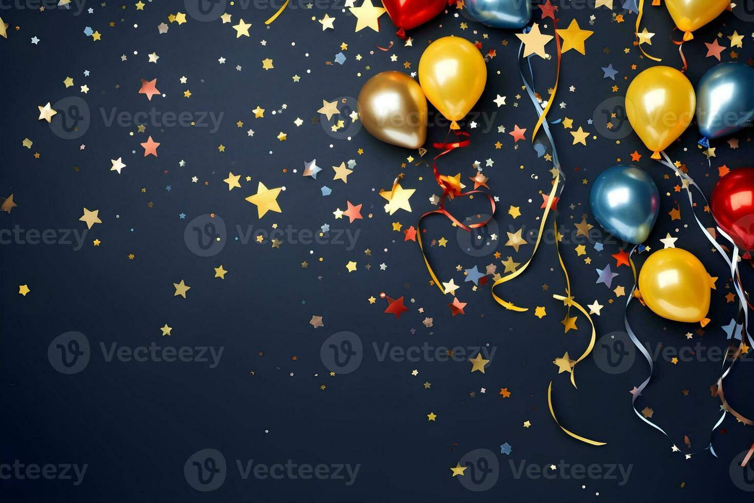 Party stylish decorations on dark background, ai generative photo