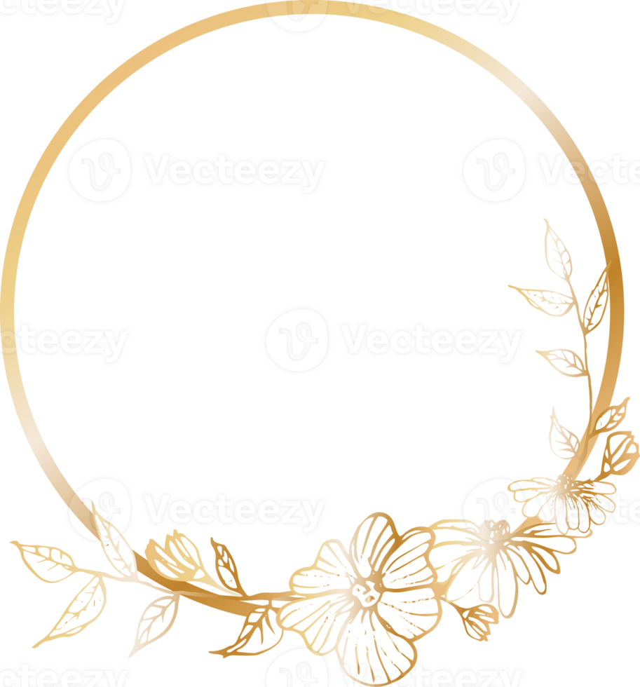 Gold circle floral frame illustration, Transparent background png