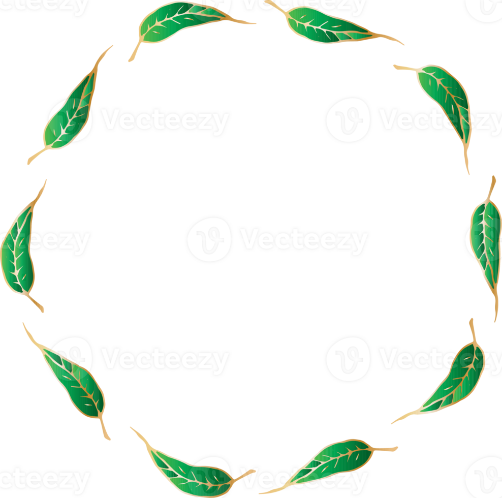Decorative round leaves frames illustration, Transparent background png