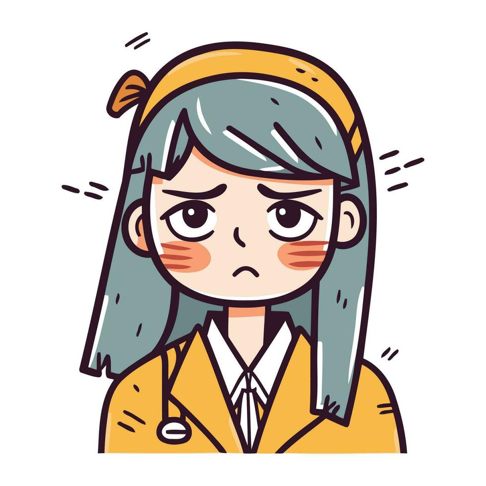 Angry woman in school uniform. Vector illustration in cartoon style.