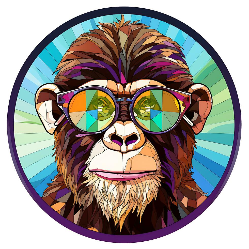 An Animal Monkey Face Stained Glass Circle shape Illustration Design photo