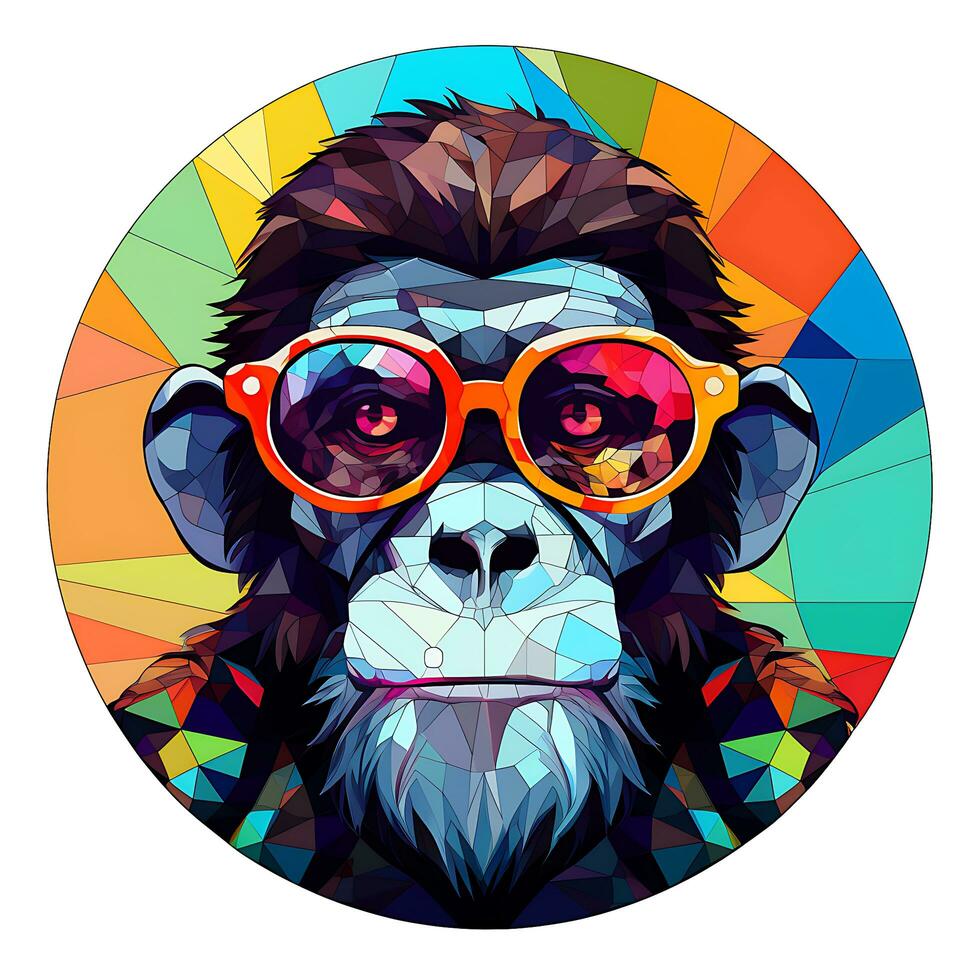 An Animal Monkey Face Stained Glass Circle shape Illustration Design photo