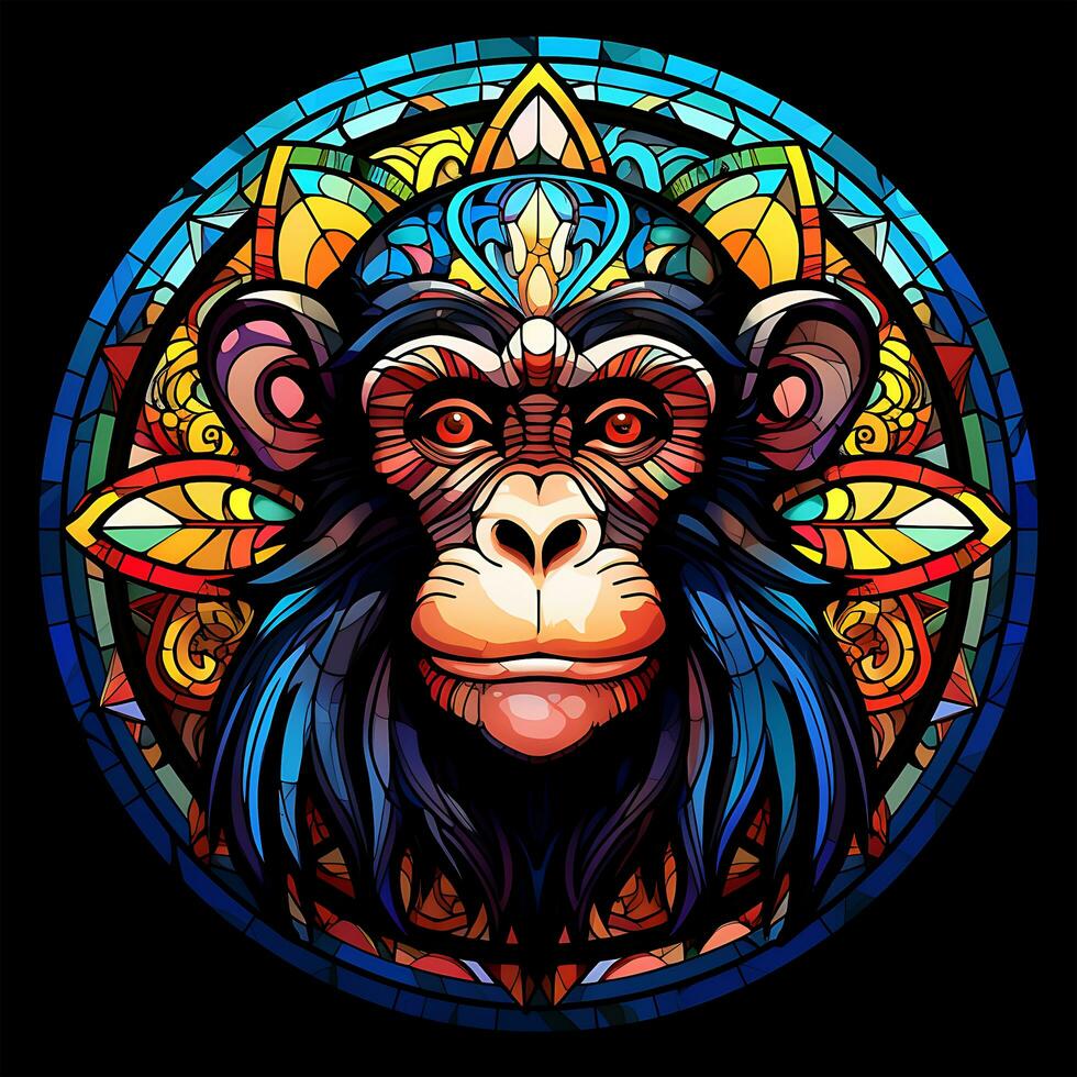 An Animal Monkey Face Stained Glass Circle shape Illustration Design photo