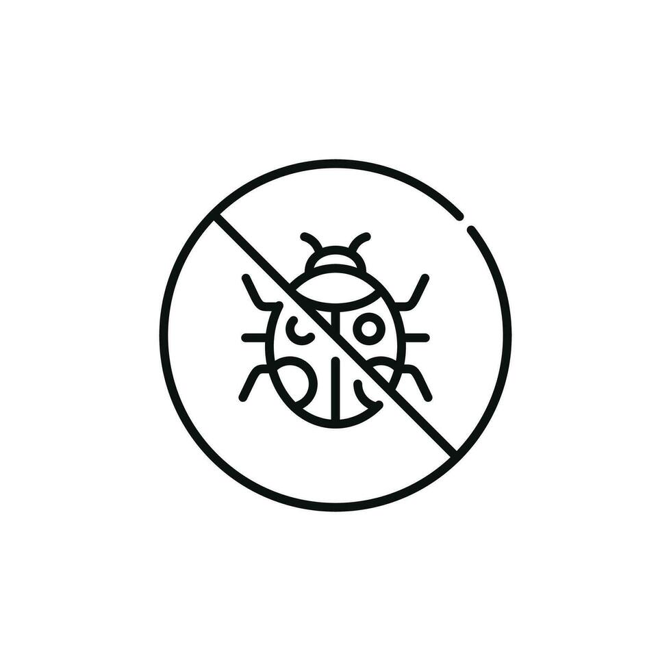 No insects line icon sign symbol isolated on white background. Lady bug prohibition line icon vector