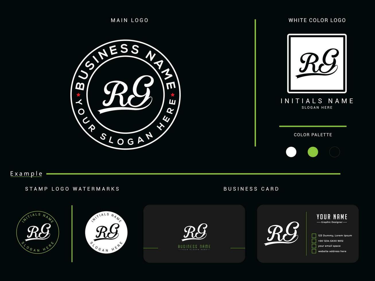 Initial Vector Rg Logo Letter, Monogram RG Circle Logo With Business Card